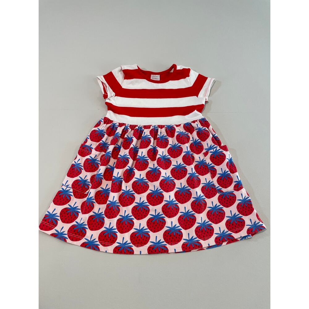 Hanna Andersson Playground Dress Size 5 Red White Stripe Strawberry Print